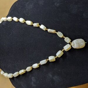Vintage 1980s Egyptian Revival Carved Soapstone? Necklace